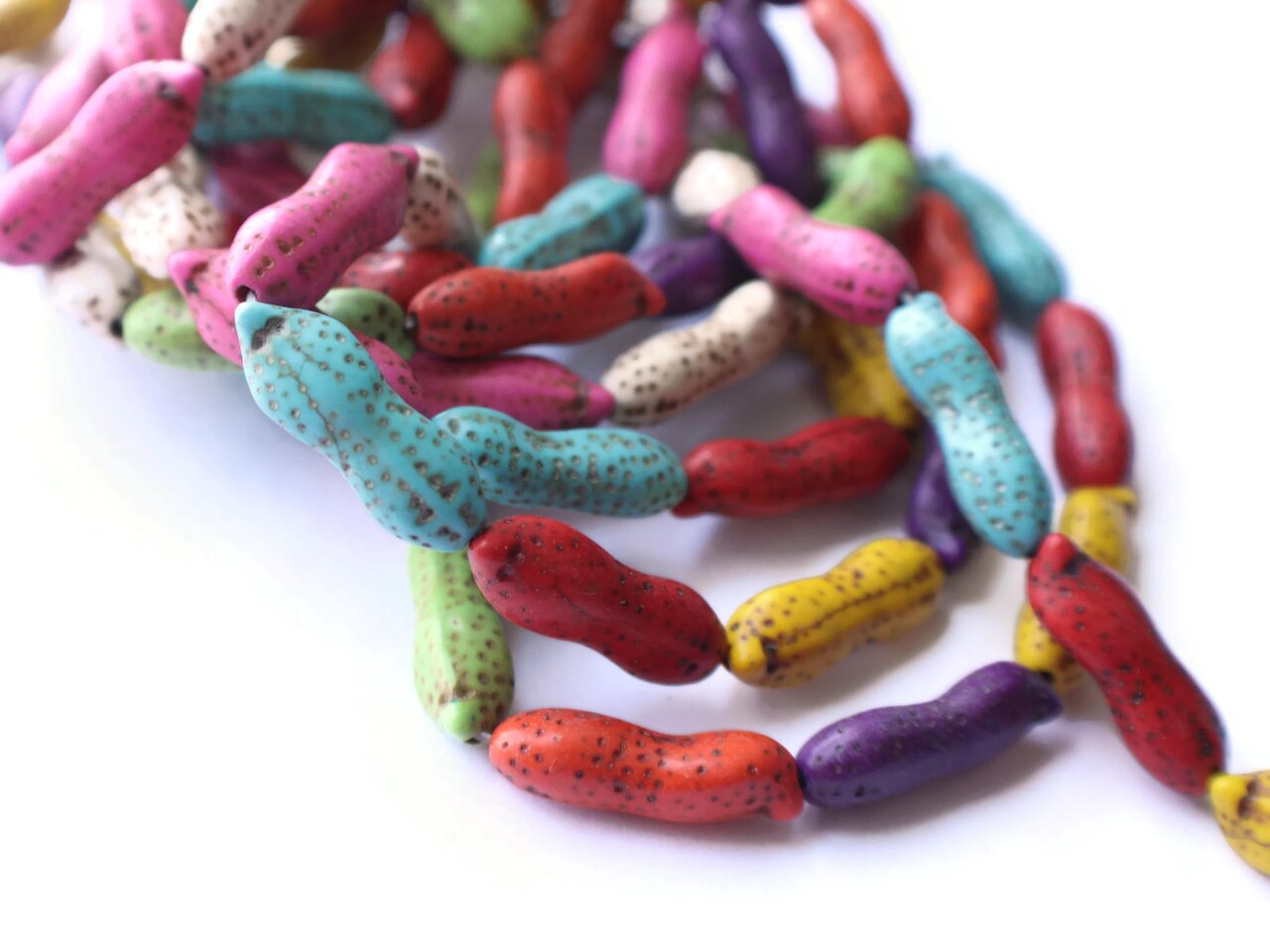16 26mm Howlite Peanut Beads Dyed Gemstone Plant & Food Beads Mixed Color Beads